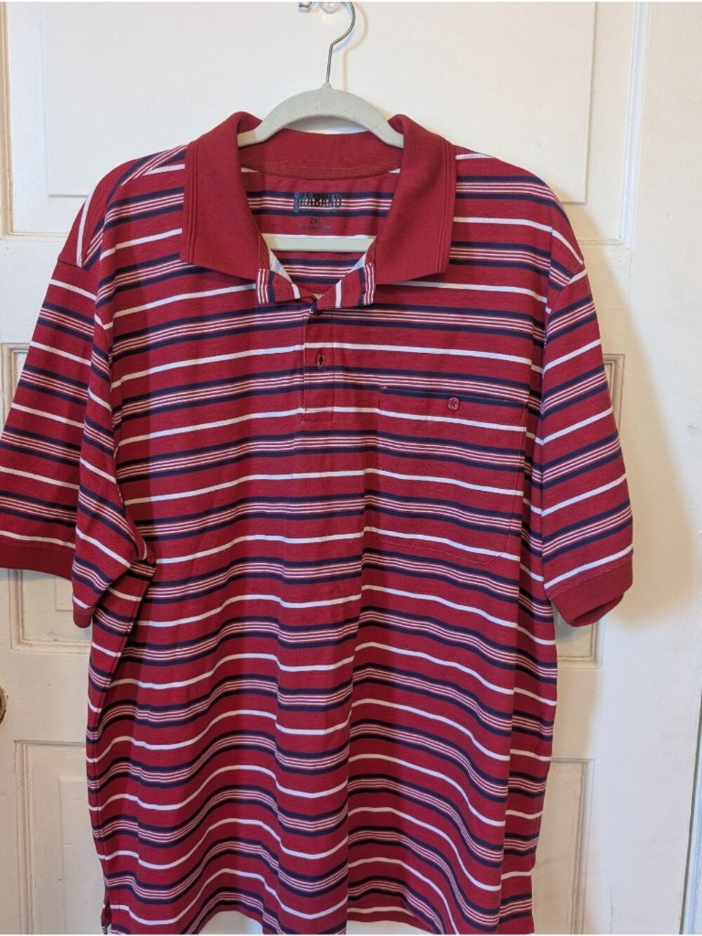 Men's Haband Red White Navy Striped Polo Shirt Size 2 XL Golf Preppy Casual